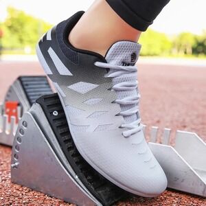 New THESTRON Men's Track Spikes Running Shoes White Black Sz 12 45 EU